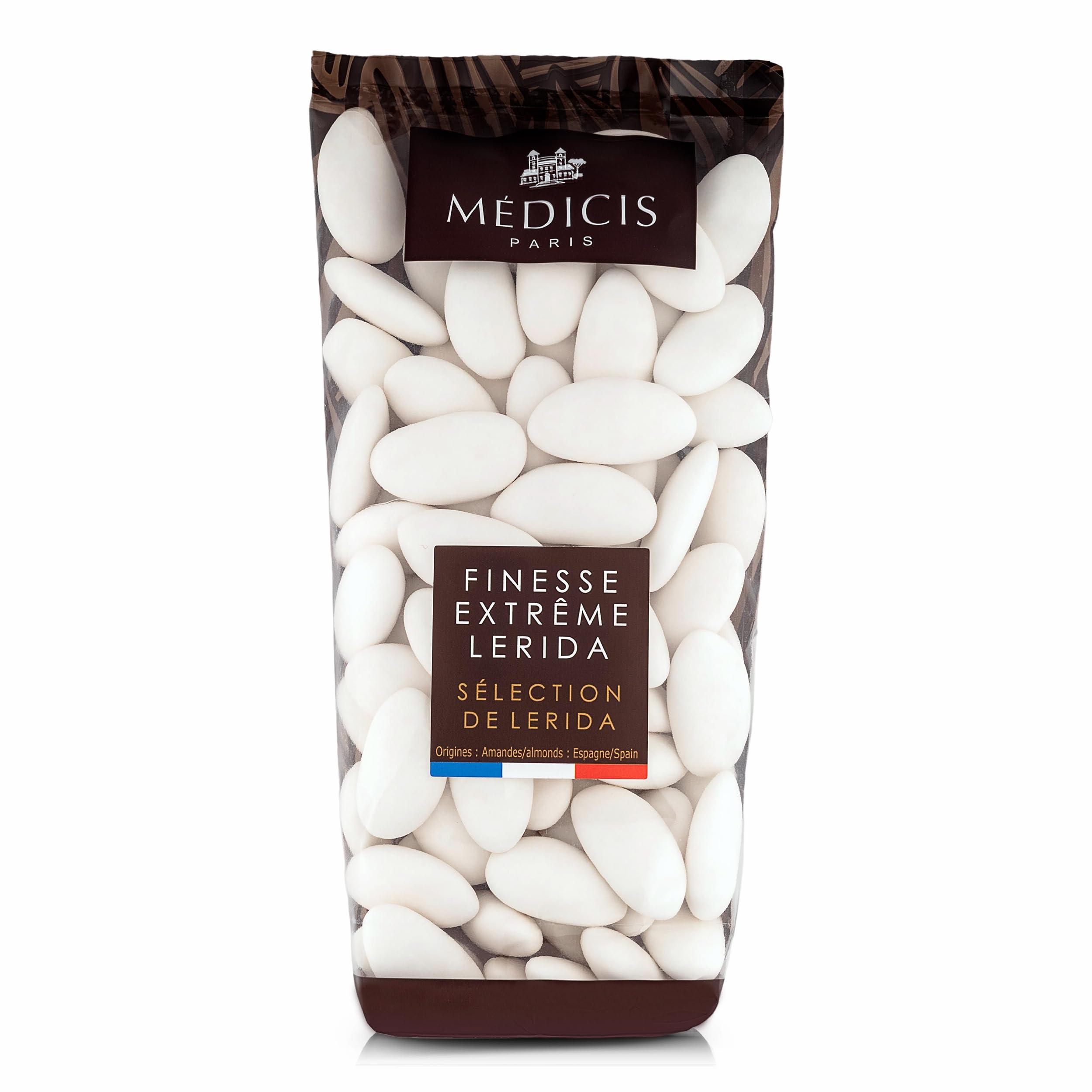 MEDICIS Medicis Premium Candied Almond Dragees (French Jordan Almonds) Sugar Coated Candies Ideal as a Party Favor for Weddings and Baby Showers 75 count bag 8.8oz (White)