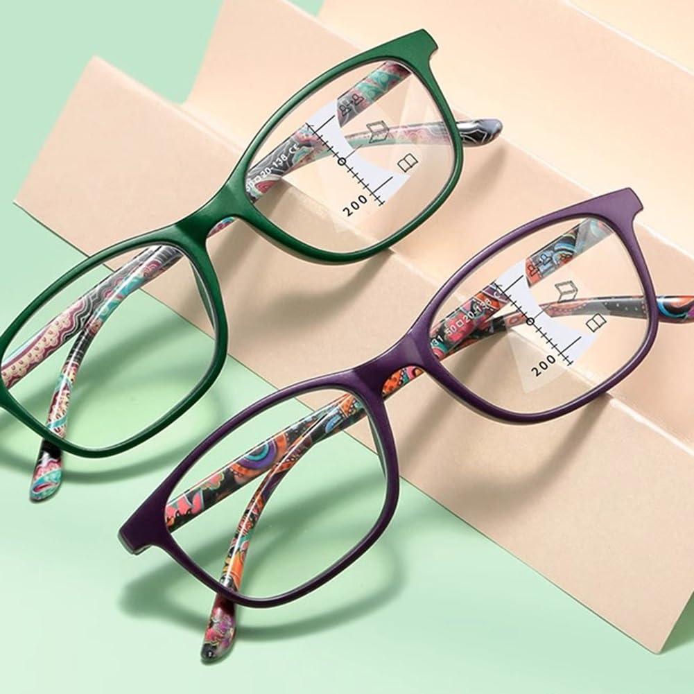 Generic Progressive Multifocal Reading Glasses for Women, Trendy Pattern Print Frames Glasses, Blue Light Blocking Readers (Color : Brown, Size : 1.0x)