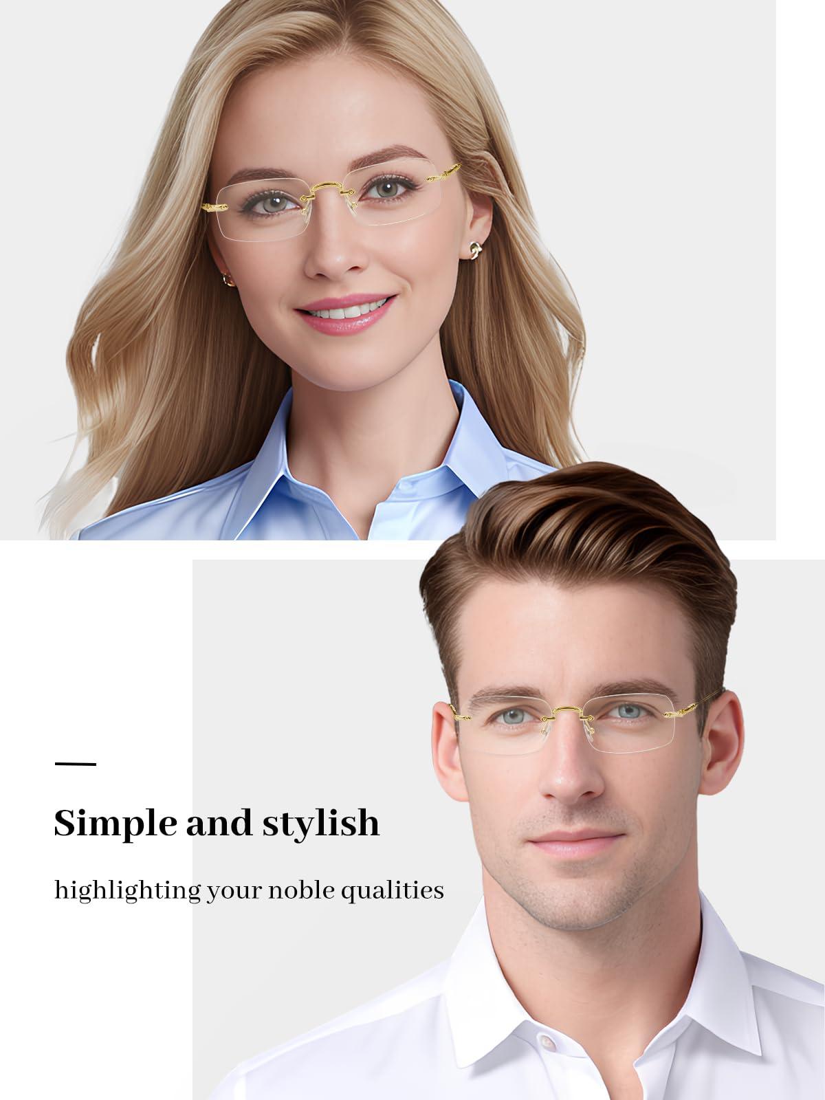 LUFF LUFF Frameless Reading Glasses for Women Men,Rimless Readers Blue Light Metal Classic Computer Eyeglasses Anti Eyestrain