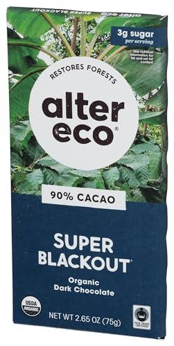 Alter Eco Alter Eco | Super Blackout Bar | 90% Pure Dark Cocoa, Fair Trade, Organic, Non-GMO, Gluten Free Dark Chocolate Bar, Single Bar (2.65 oz)