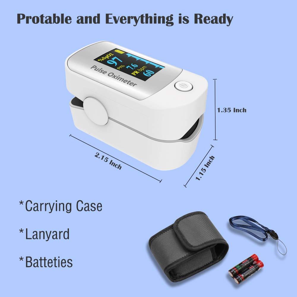 Amemo Pulse Oximeter, OLED Display Oxygen Monitor Fingertip, Blood Oxygen Saturation Monitor (SpO2) with Carrying Case, Batteries and Lanyard
