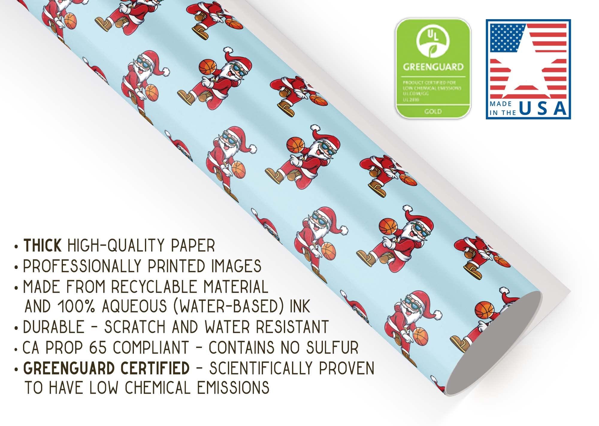 Generic Funny Santa Basketball Gift Wrap Thick Wrapping Paper Bball Christmas Holiday Party Decoration (12 foot x 30 inch roll)