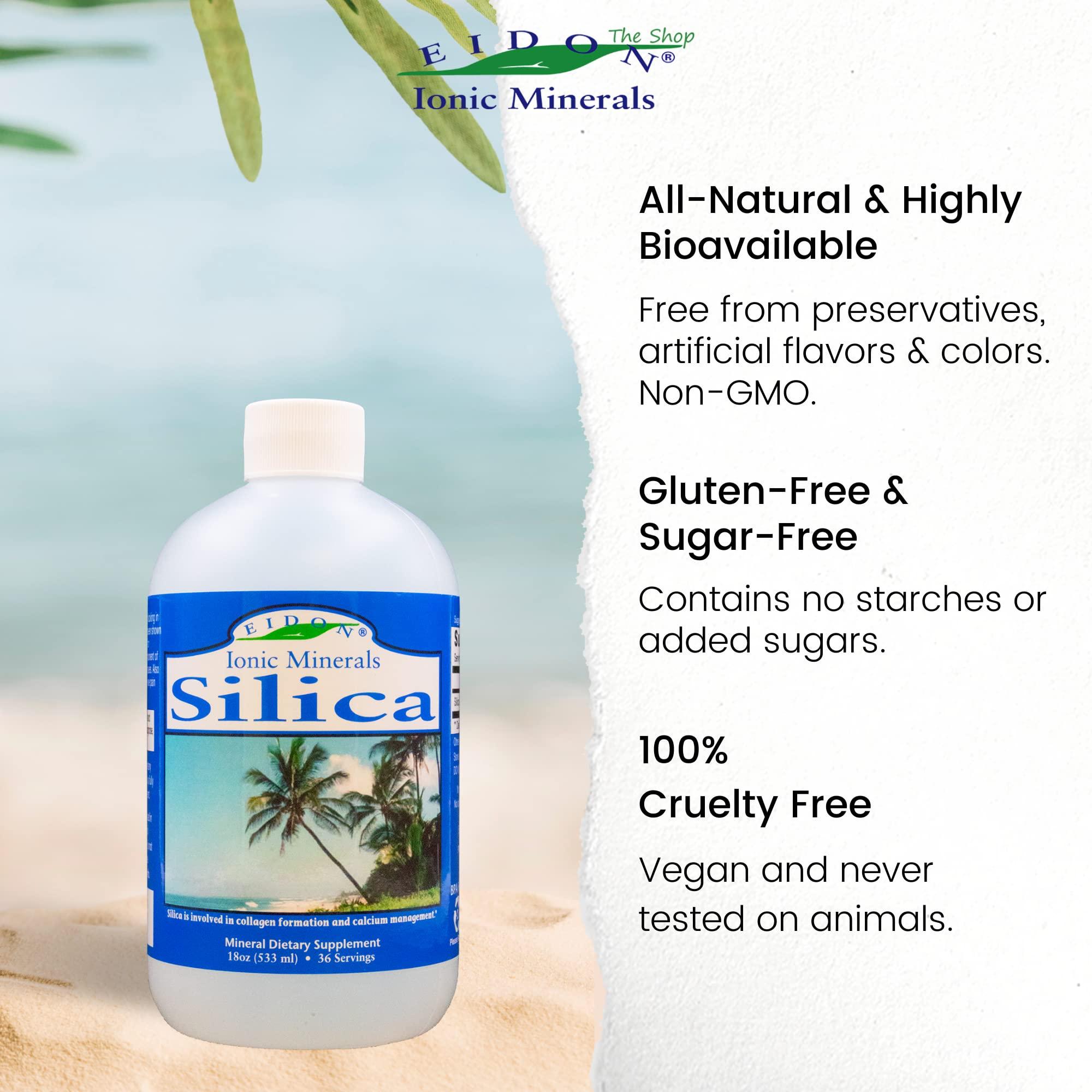 Eidon Ionic Minerals Eidon Liquid Silica Mineral Concentrate - Silica Supplement for Hair, Skin and Nails, Silica Drops to Support Collagen Production, Joint and Bone Health, Helps Manage Calcium, No Added Sugar - 18 oz