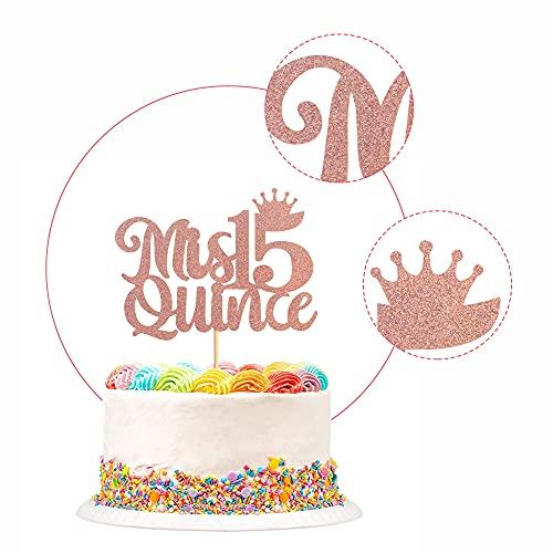 Unimall Unimall Rose Gold Glitter Spanish Mis Quince Cake Toppers with Crown 15th Birthday Party Cake Toppers My Fifteen Years Old Birthday Children 15 Birthday Cake Picks Party Decoration