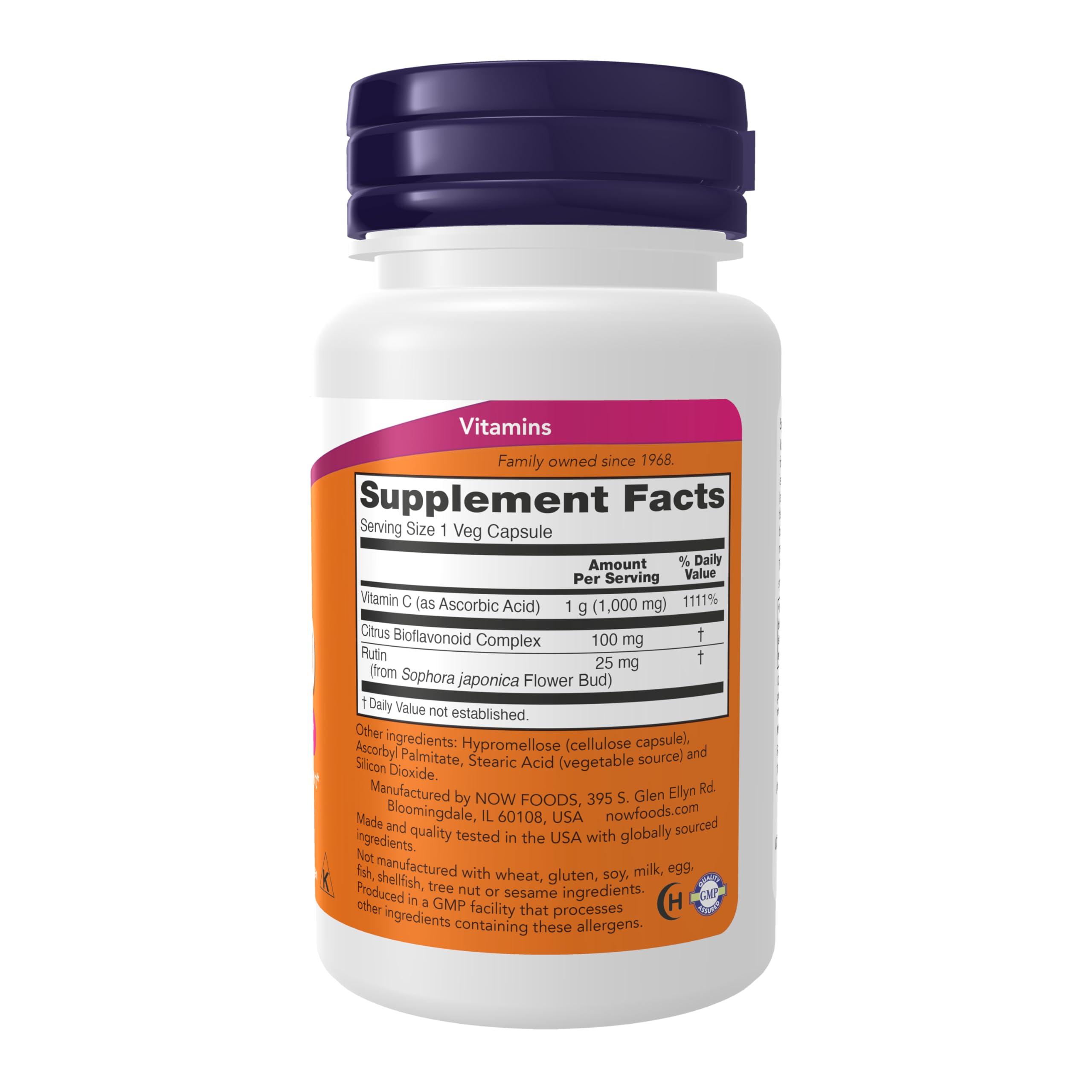 NOW NOW Supplements, Vitamin C-1,000 with Rose HIPS & Bioflavonoids, Antioxidant Protection*, 30 Veg Capsules