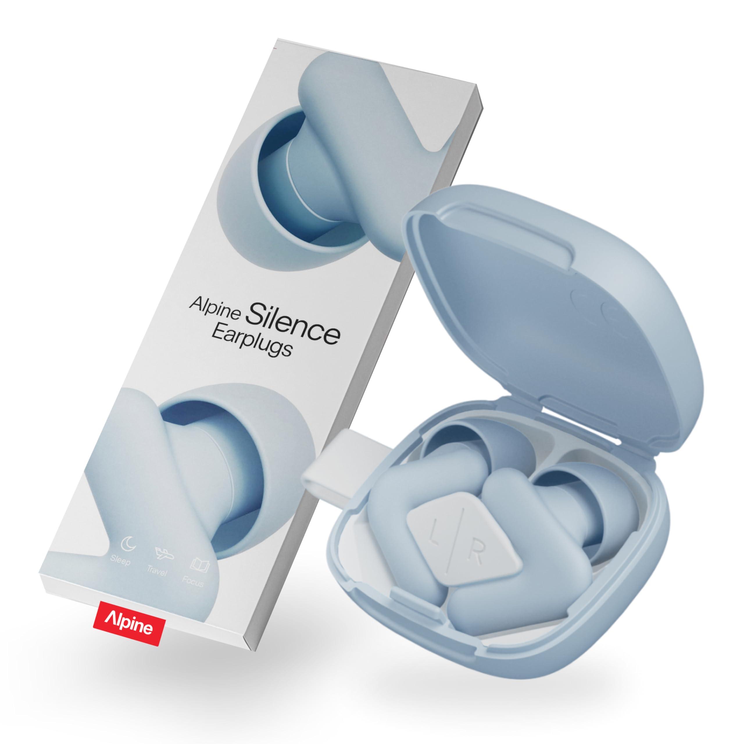 Alpine Alpine Silence Ear Plugs for Sleep, Focus & Travel - V-Shape Snug Fit & Soft Oval Tips 4 Sizes XS/S/M/L - Comfortable, Reusable Hearing Protection - 22dB Blue