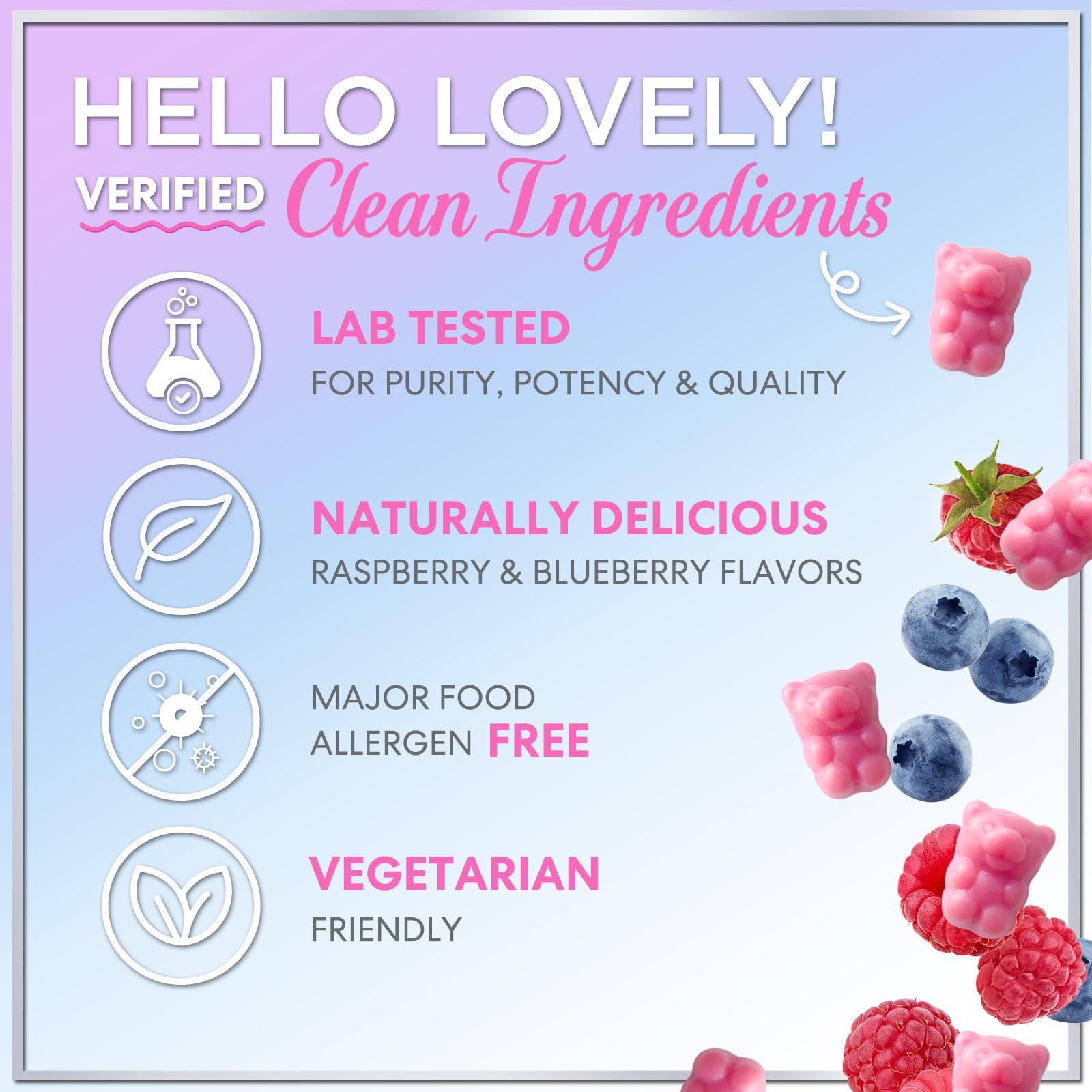 Hello Lovely! Hello Lovely! Hair Vitamins Gummy with Biotin 5000 mcg Vitamin E & C Support Hair Growth, Premium Vegetarian Non-GMO, for Stronger Beautiful Hair, Skin & Nails Supplement - 60 Bear Gummies