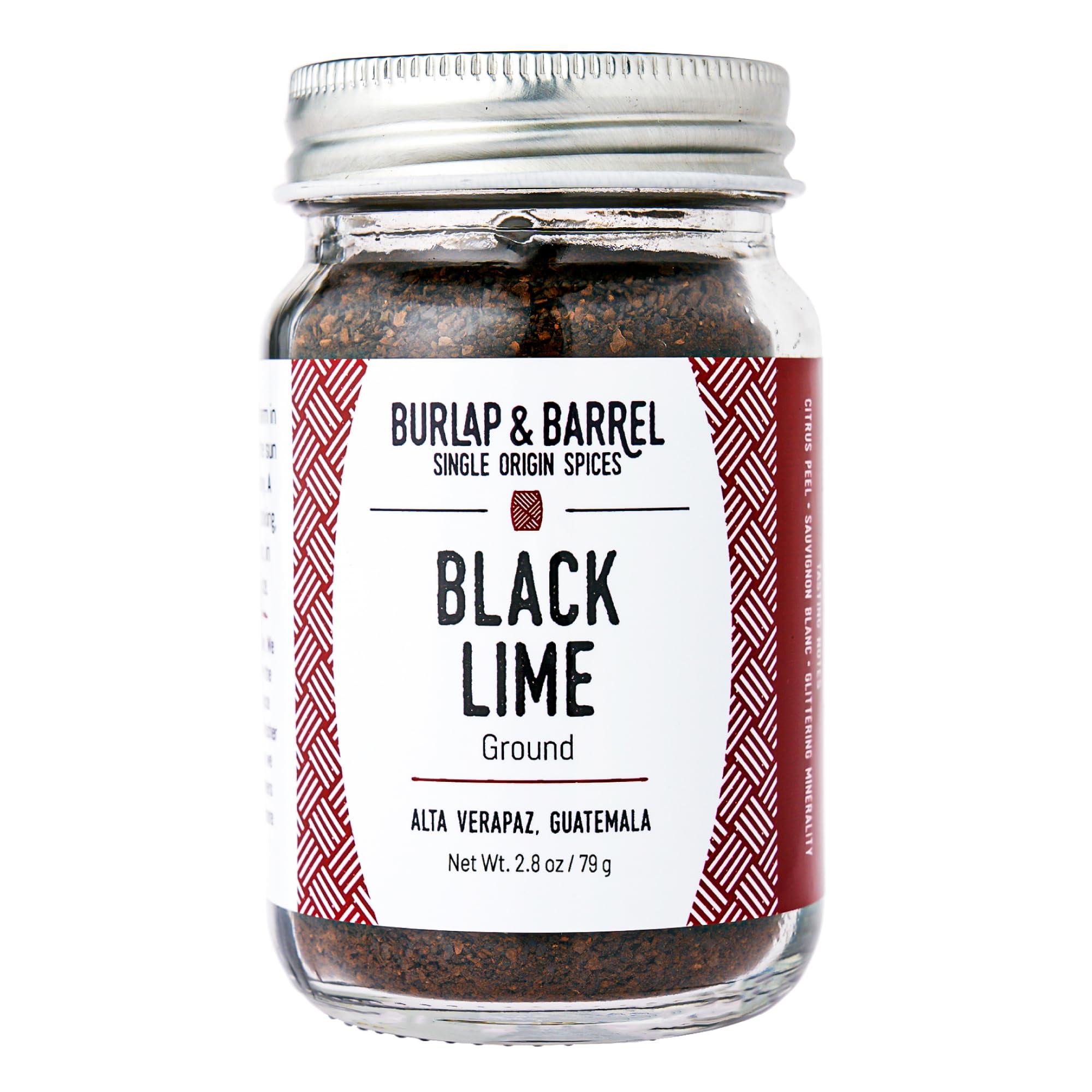 Burlap & Barrel Burlap & Barrel - Ground Black Lime - As seen on Shark Tank! Tart and Savory Great for Roasted Meats, Veggies, Stews, Kebabs - Great Alternative to Makrut Leaf in Recipies - 2.8oz Glass Jar