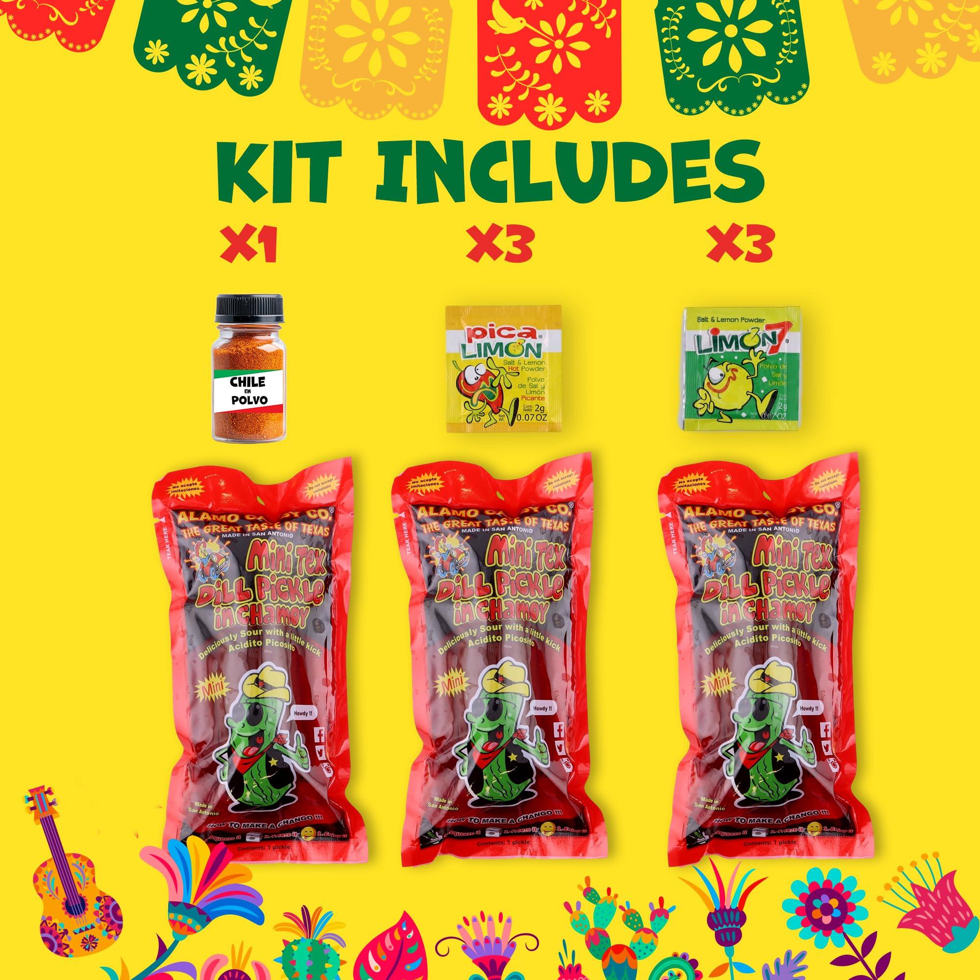 Happy Packs Chamoy Pickle Kit with Tajin, Lemon & Lime by Happy Packs | Pepinillos con Chamoy | Includes 3 Chamoy Pickles | Mexican Candy Variety Pack | Unique Food Gifts