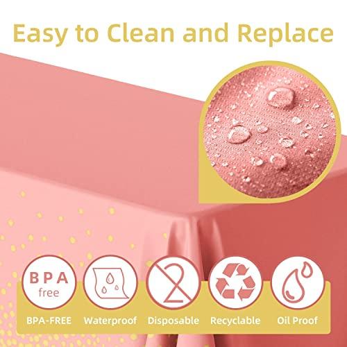 AIRE 350PCS Pink and Gold Party Plates with 6Pack Black and Gold Plastic Tablecloth, Severs 25 Disposable Party Supplies, Just Enjoy Your Party