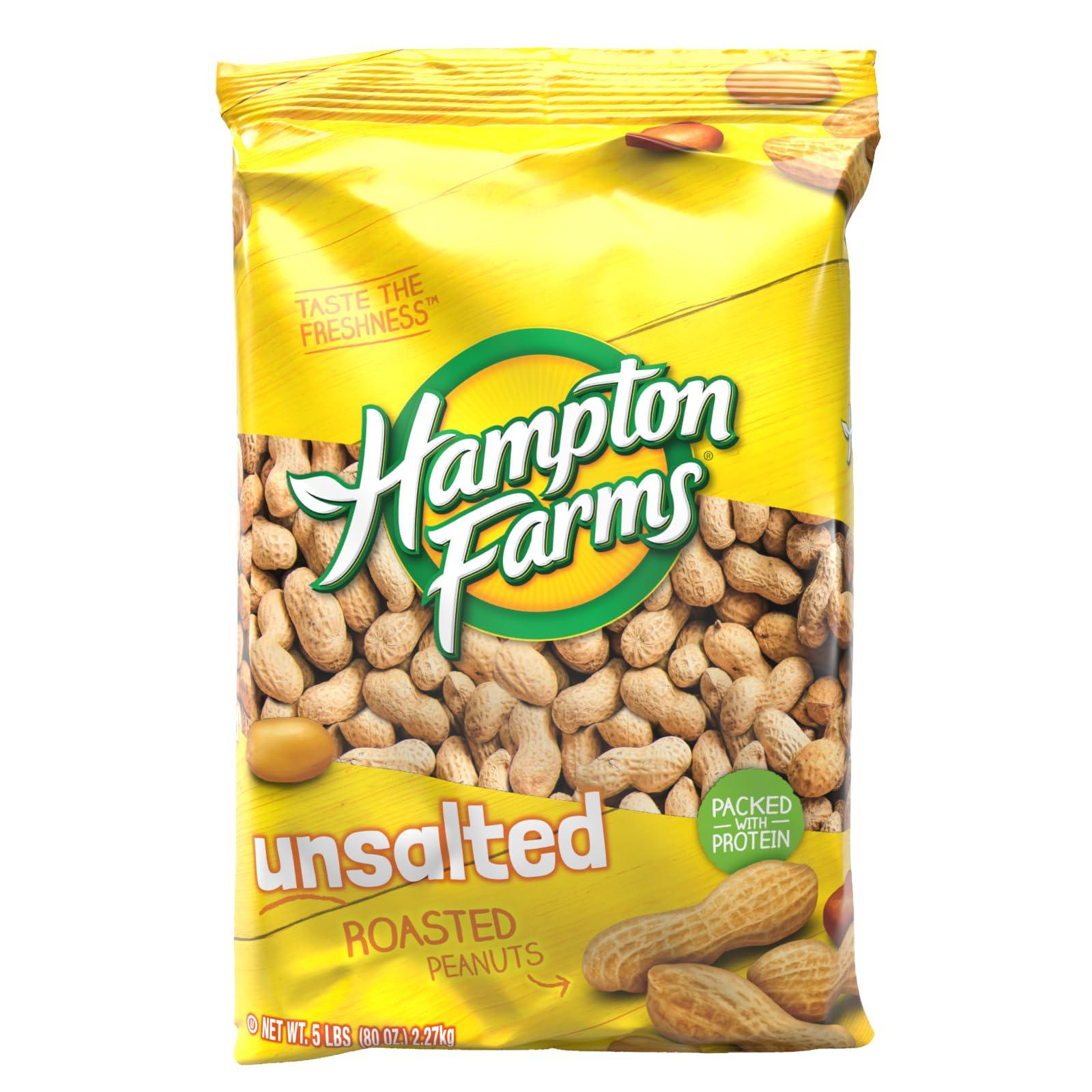 Hampton Farms Hampton Farms - USA Grown All-Natural - Fancy Roasted In-Shell Unsalted Peanuts - 5 lb. Bag