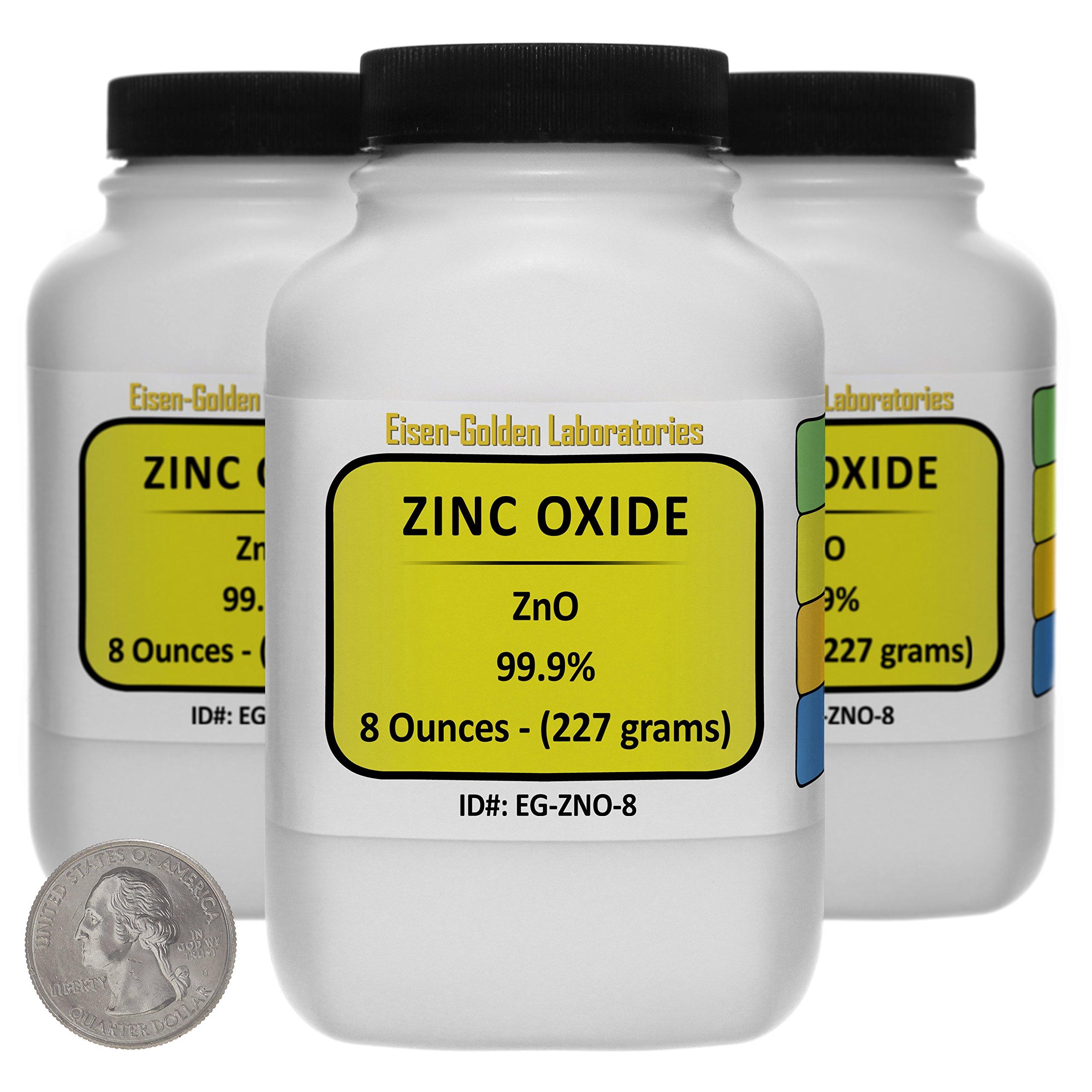 Eisen-Golden Laboratories Zinc Oxide [ZnO] 99.9% ACS Grade Powder 1.5 Lb in Three Space-Saver Bottles USA