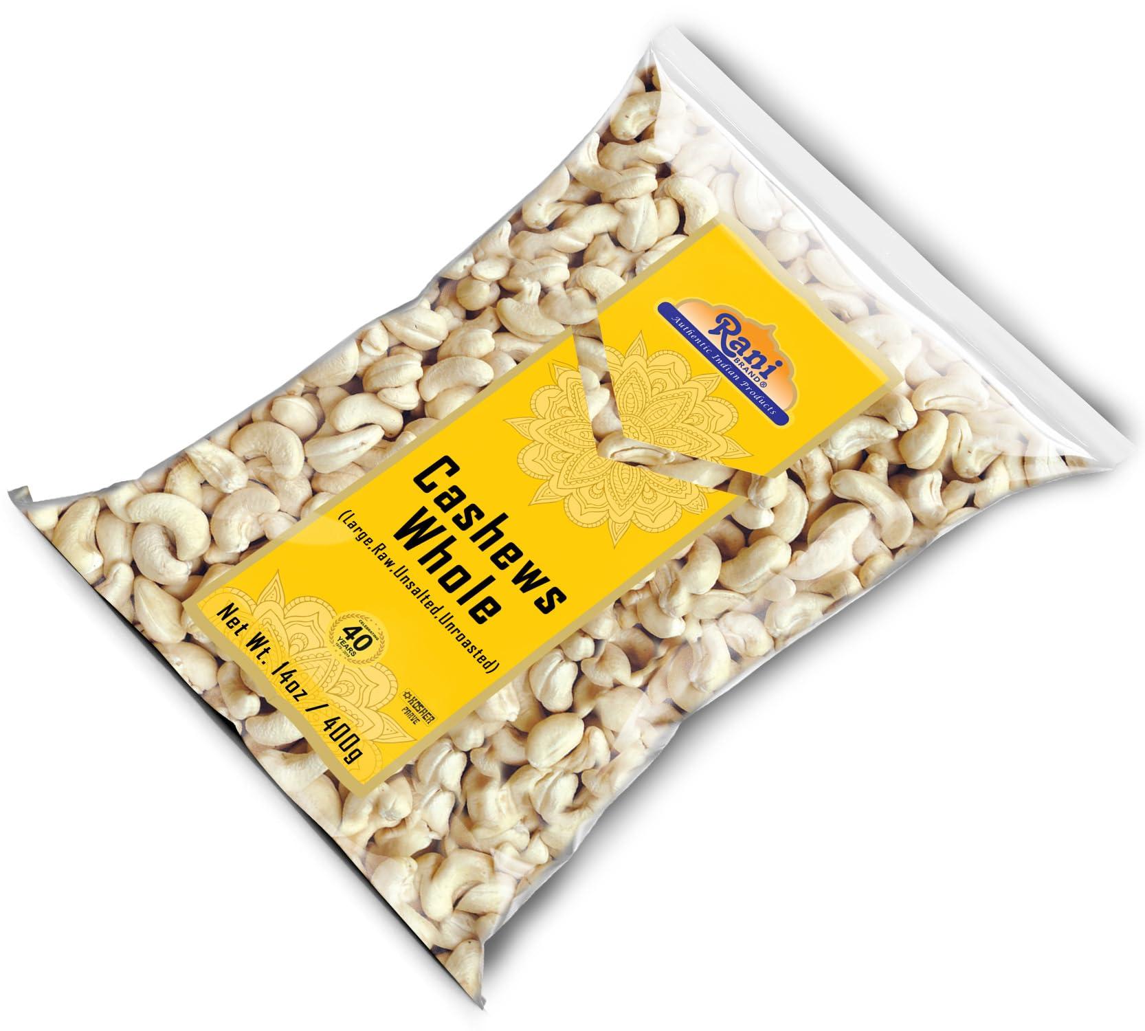 Rani Brand Authentic Indian Products Rani Raw Cashews Whole (uncooked, unsalted) 14oz (400g) ~ All Natural, No Preservatives | Vegan | NON-GMO | Kosher | Gluten Friendly