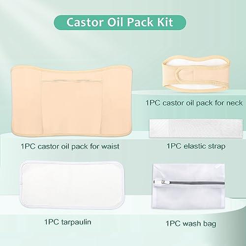 MRLI Castor Oil Pack Wrap, MRLI 5 Pack Castor Oil Pack for Liver Detox, Organic Cotton Flannel for Castor Oil Pack, Reusable Castor Oil Pack Kit for Thyroid Neck with Adjustable Elastic Strap