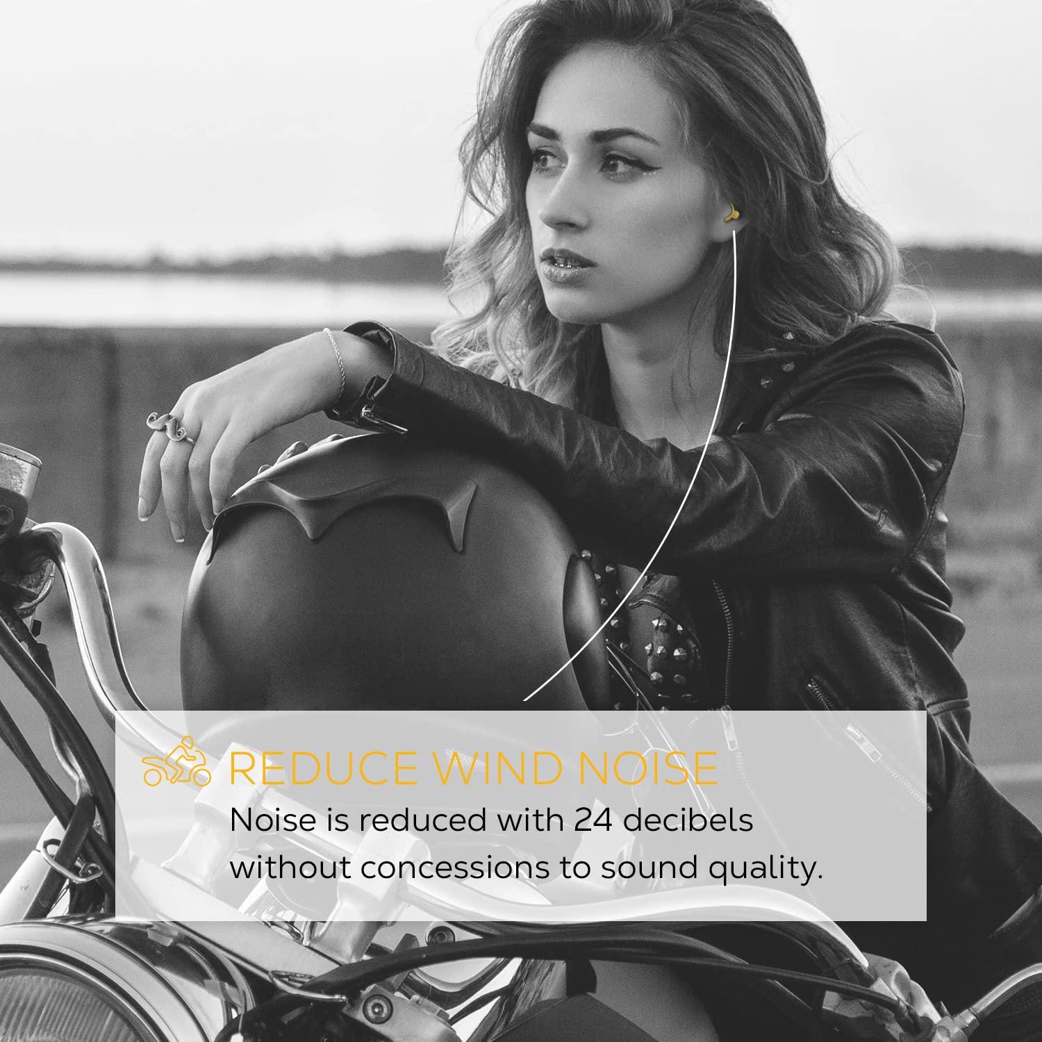 Shush Shush Biker Earplugs - High Performance Hearing Protection Against Wind Noise - Ceramic Filter (SNR 24dB) for Superior Sound Quality - Better Focus - Reusable Over 365 x Ochre Yellow