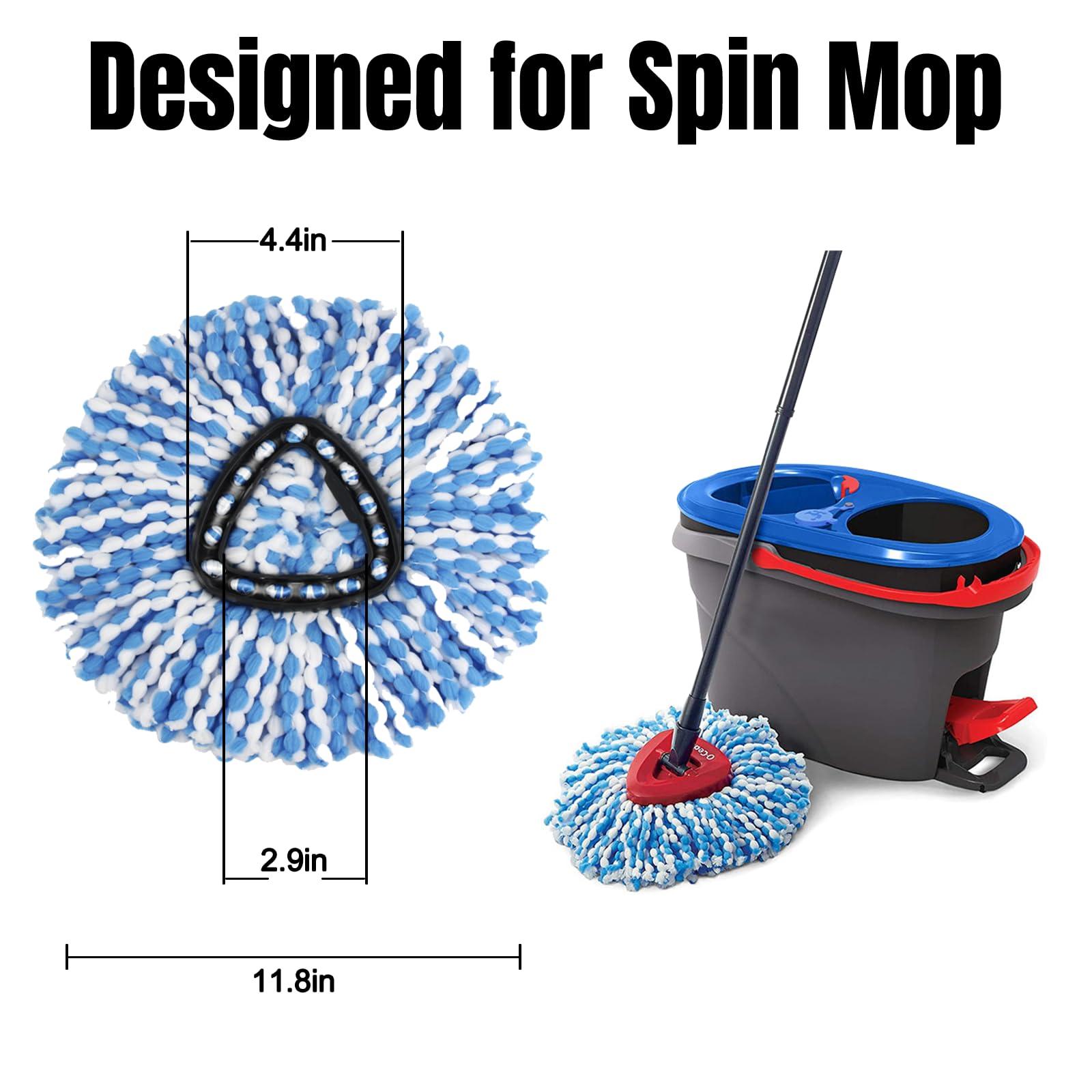 HANDRERLEE 16Pcs Spin Mop Replacement Heads, 360 Easy Wring Spin Mop 100% Microfiber Refill, Easy Cleaning Spin Mop Heads, 2 Tank System Replace Head for Easy House Cleaning Floor Mopping,Blue&White
