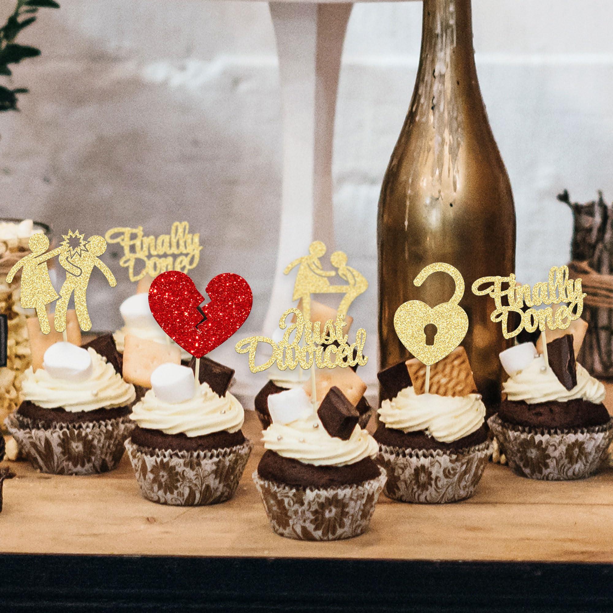 Gyufise Gyufise 24Pcs Divorce Cupcake Toppers Glitter Finally Done Just Divorced Cupcake Picks for Break Up Theme Bye Freedom Bachelor Divorce Party Cake Decorations Supplies Gold
