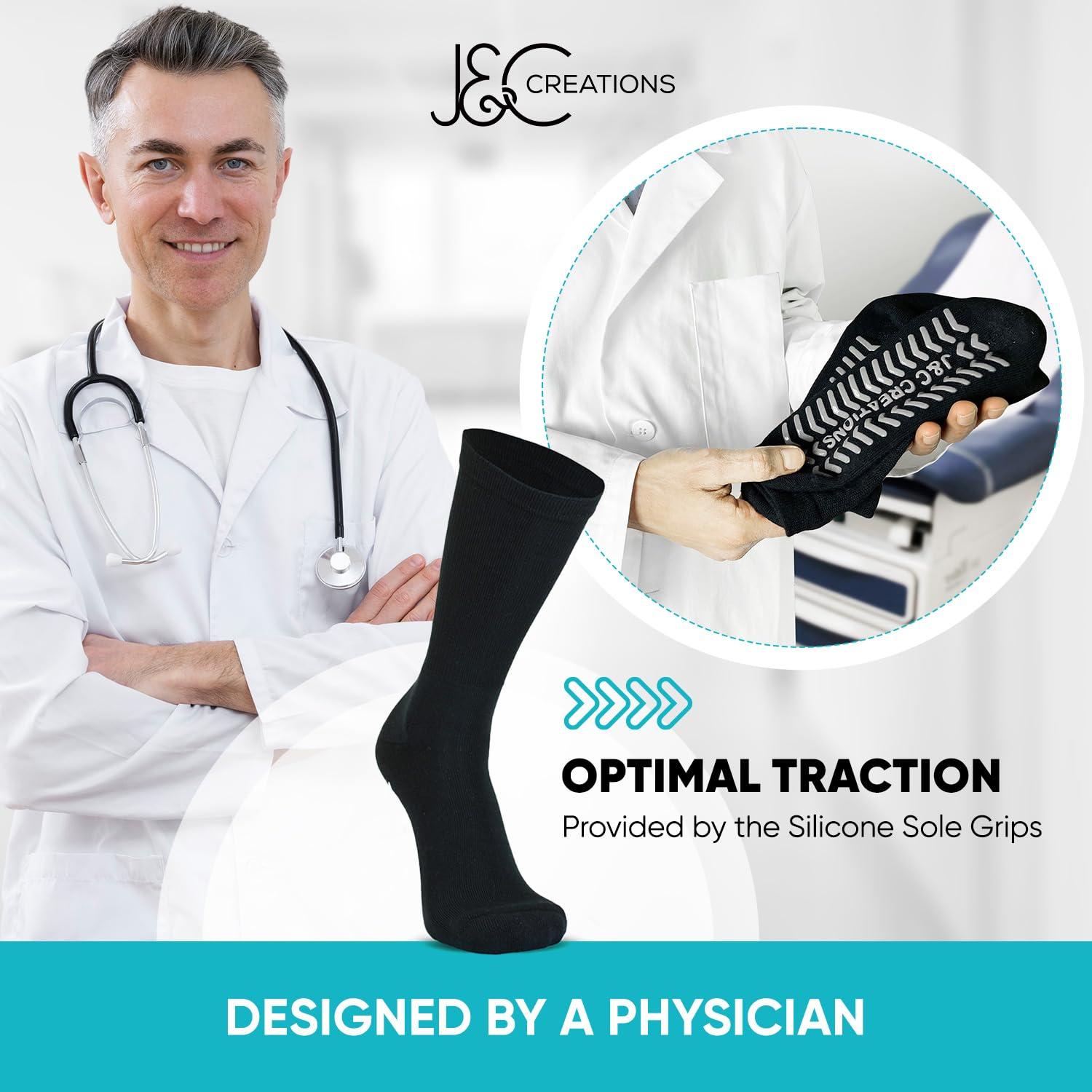 J&C Creations Premium Non Slip Socks Mens - Grip Socks Men Size 10-13 - Hospital Socks For Men With Grips - Non Skid Socks For Men Seniors Elderly - Gripper Socks For Men - 80% Viscose Bamboo Grip Socks - 4 Pairs
