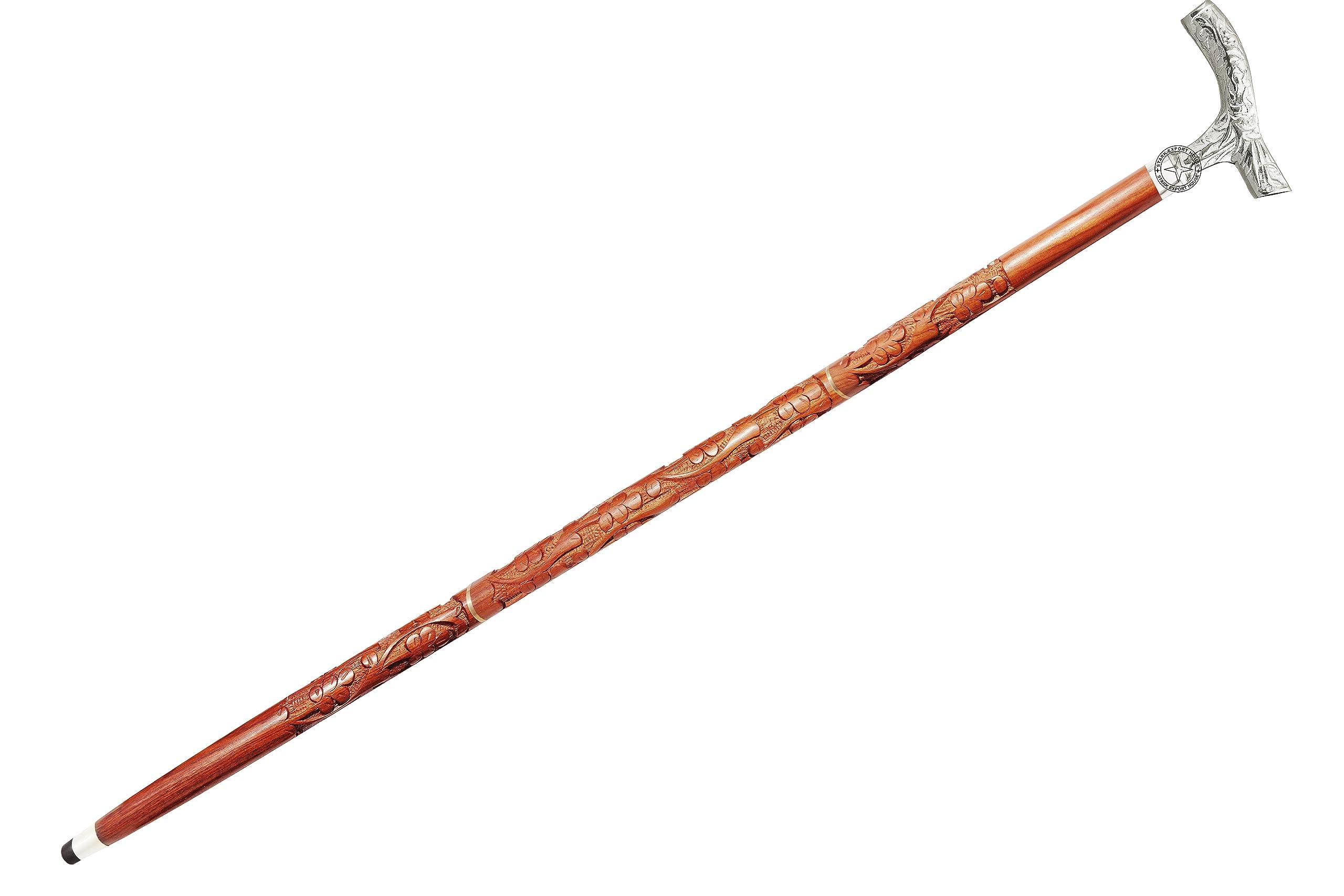 Stark Export House Walking Cane Rosewood Designer Wooden Walking Stick with Nickel Brass Handle Gift for Men and Women 37 inch Brown HQMR