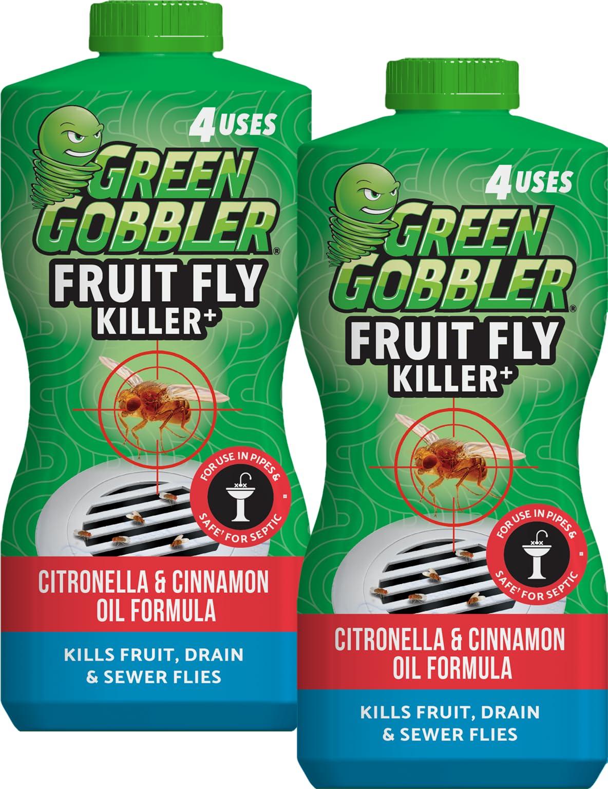Green Gobbler Green Gobbler Fruit Fly Killer+ - Kills Fruit Flies, Drain Flies & Sewer Flies, Gel Treatment for Use in Sinks & Pipes - Safe for Septic Systems, 32oz - Up to 8 USES (2 Pack)