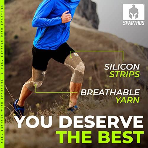 Sparthos Sparthos Knee Compression Sleeves by (Pair) - Support for Sports, Running, Joint Pain Relief - Knee Brace for Men and Women Walking Cycling Football Tennis Basketball Hiking Workout Jogging (Beige-S)