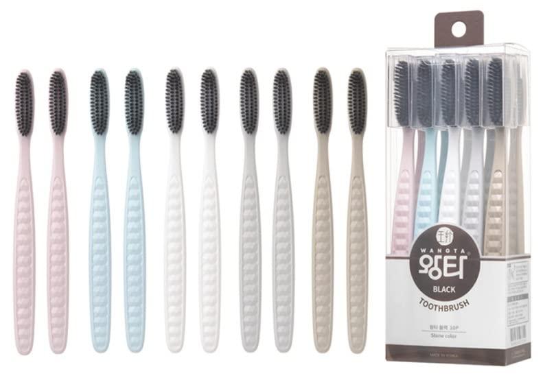 Samjung Samjung Wangta Soft Toothbrush, 10 Pack (Charcoal) Best Manual Toothbrush for Maximum, Efficient Cleaning and Sensitive Gums and Teeth