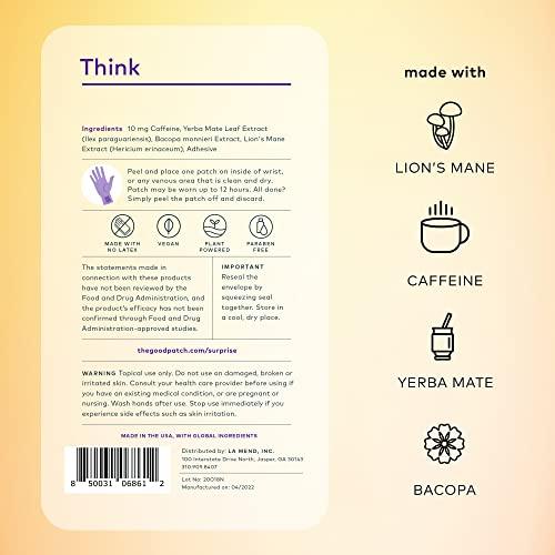 The Good Patch The Good Patch Think Patch, Natural Patch with Caffeine, Yerba Mate, Bacop, Lion\'s Mane, Plant Powered Wearable Wellness, Focus Patches, Sustained Release (16 Total Patches)