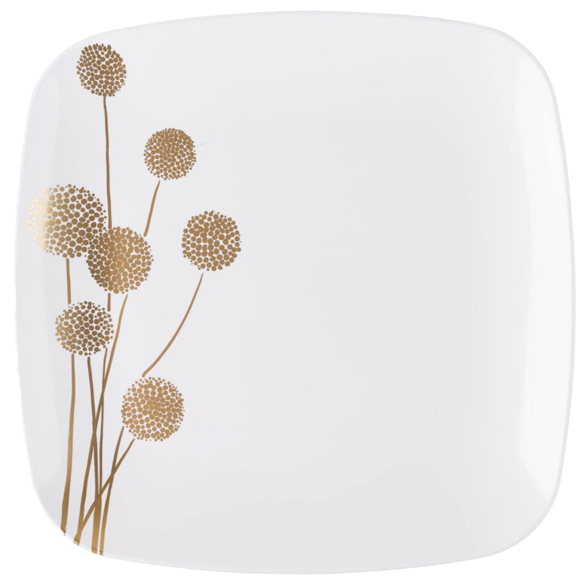 EcoQuality EcoQuality 6\" inch Square White Plastic Plates Dessert Plate with Gold Dandelion China Like Party Plates, Premium Heavy Duty Small Disposable Salad Plate Weddings, Catering, Non Toxic (120 PACK)