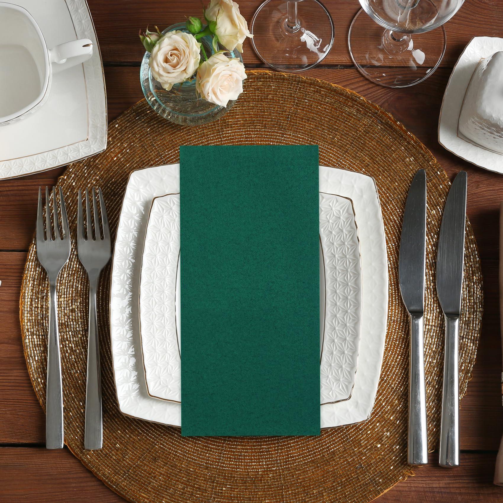 Goldclean 100 Pack Dark Green Paper Napkins, Disposable Linen-Feel Guest Towels Cloth-Like Hand Towels, Soft, Absorbent, Paper Hand Napkins for Christmas, Bathroom, Parties, Weddings, Dinners - 12\" x 17\"
