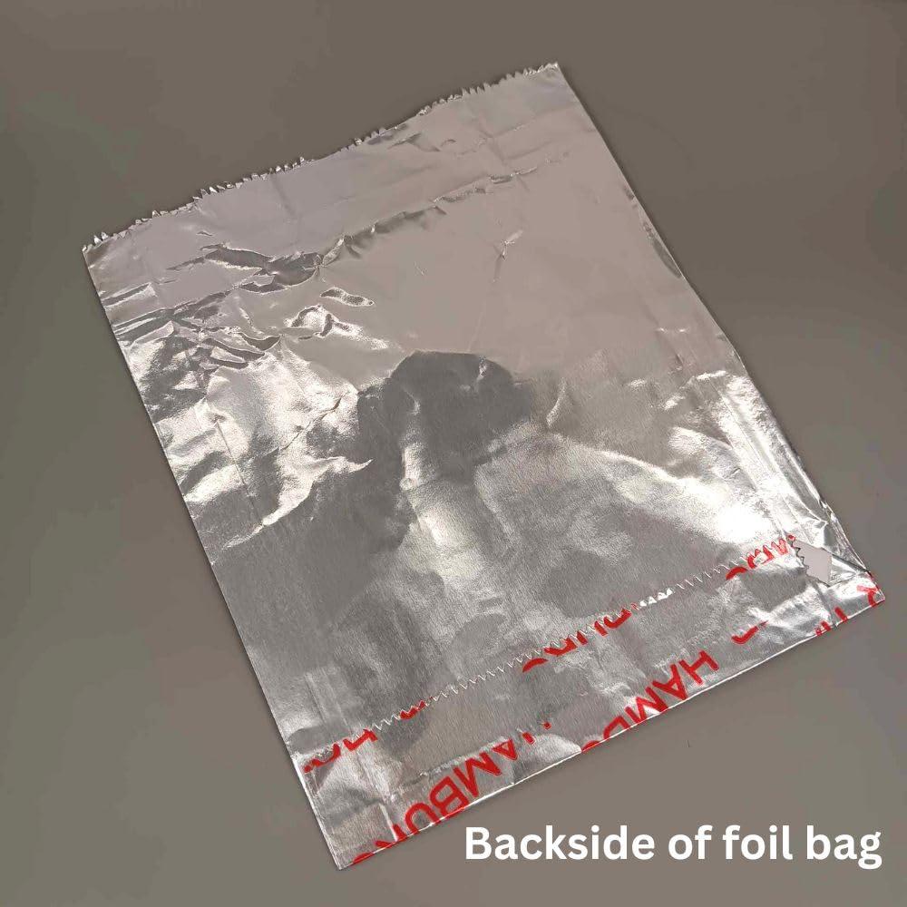 Oasis Supply Large Foil Hamburger/Sandwich Bags - Grease Resistant, Keeps them Hot -Words in Red say - "Hamburger" 100 Count