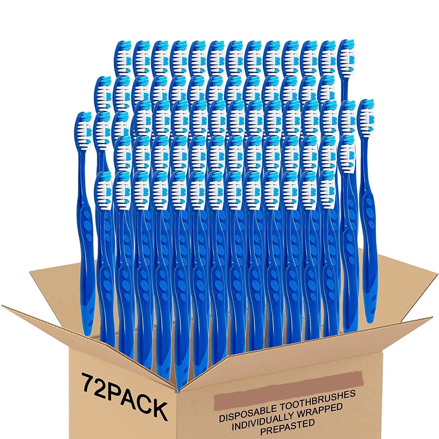 Orazen Pre pasted Disposable Toothbrushes Individually Wrapped | Regular Size Head, Soft Bristle Hygienic & Economical | Great for Travel Camping Guestroom Car Office School Hotel Airbnb Gifts (72 Pack)