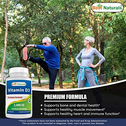 Best Naturals Best Naturals Vitamin D3 2000 IU (50 mcg) - 100 Tablets - 100 Days Supply - Helps Support Immune Health, Strong Bones and Teeth, & Muscle Function (100 Count (Pack of 1))