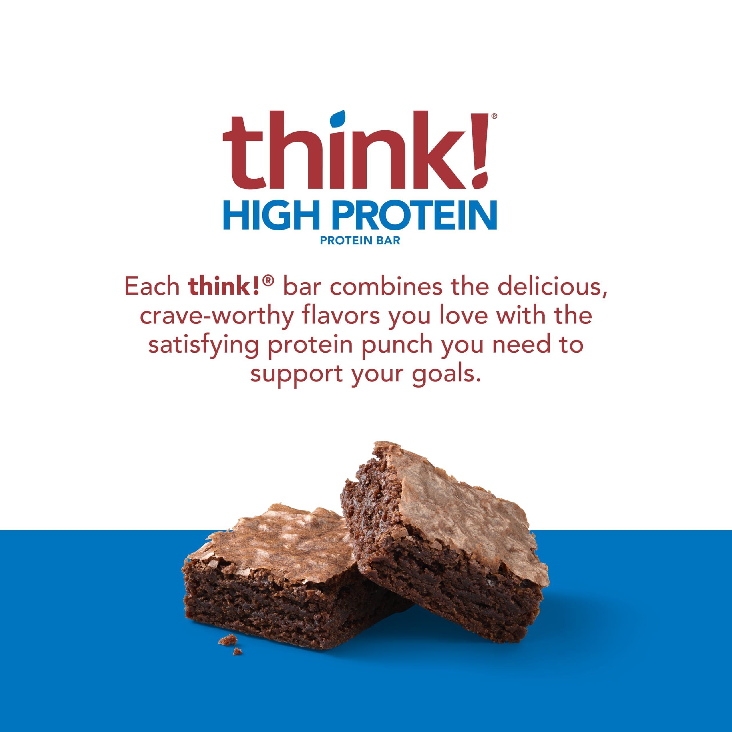 think! think! Protein Bars, High Protein Snacks, Gluten Free, Kosher Friendly, Brownie Crunch, Nutrition Bars, 2.1 Oz per Bar, 12 Count (Packaging May Vary)