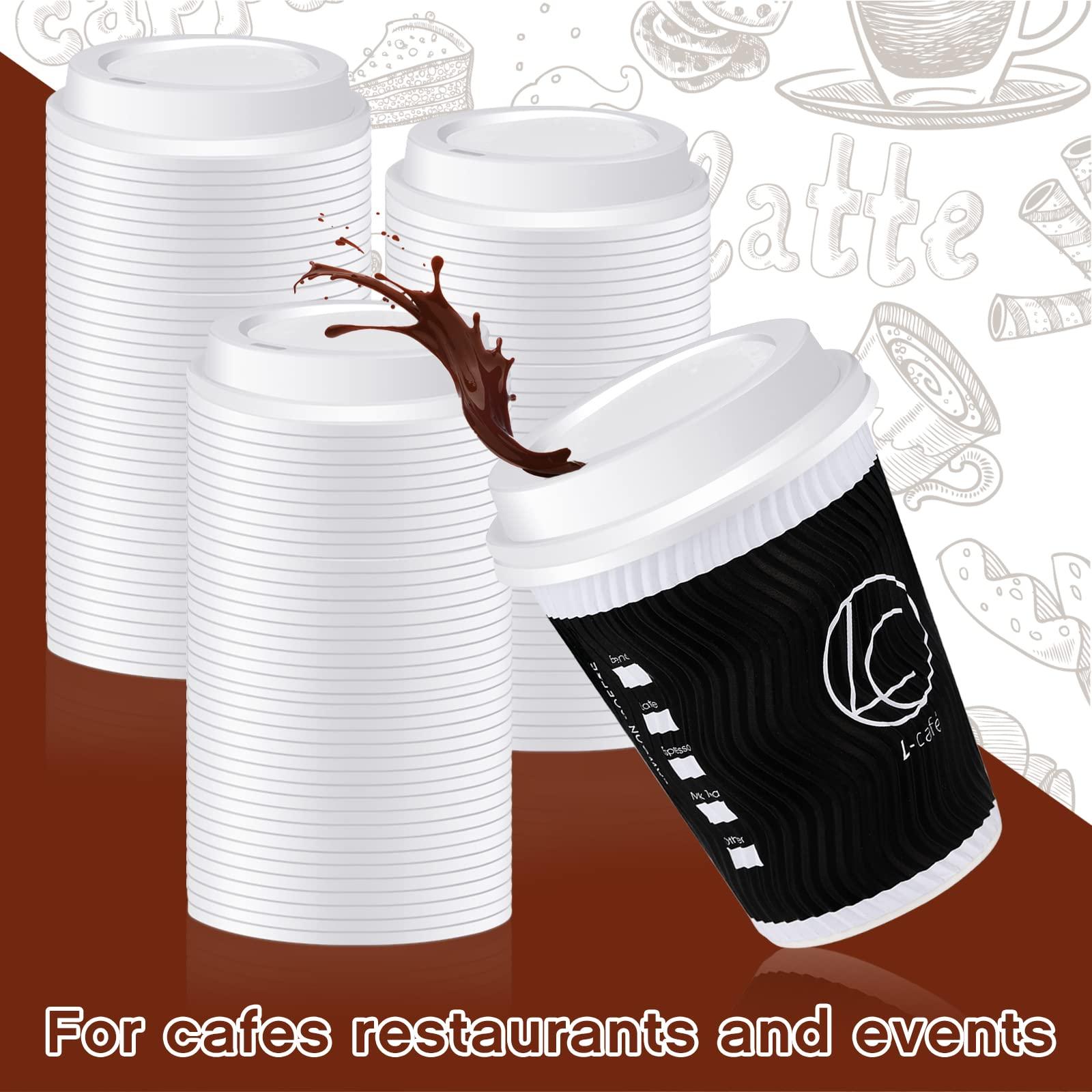 Cunhill 200 Pack Hot Drink Lids Plastic Lid Dome Coffee Cup Lid Easy Flow Anti Spill Design Fits Most 10 to 24 Ounce and 8 oz Squat Cups for Cafes, Office, Car, Home, Travel (White)