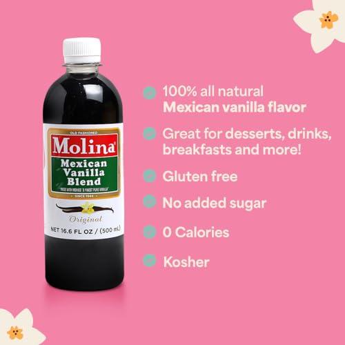 Molina Molina Mexican Natural Vanilla Blend with Pure Vanilla Extract, 33.86 Fl Oz. (2 Pack of 16.9oz Bottles)