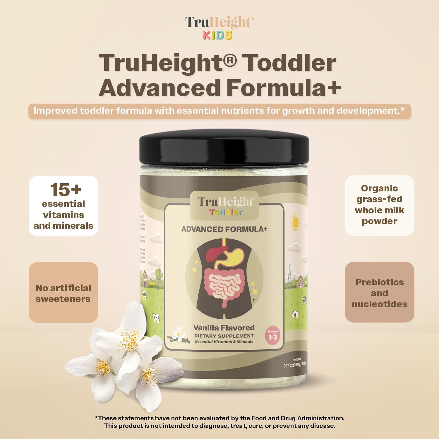 TruHeight TruHeight Toddler Advanced Formula+ (Vanilla) 16 Vitamins Including C, D, Protein & Iron for 1, 2, 3 Years Old, Milk Based Nutritional Drink, Toddler Complete Nutrition 12-36 Months - Non GMO
