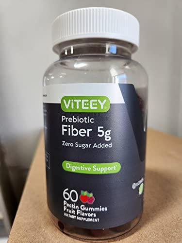 Viteey Prebiotic Fiber Gummies for Adults, 5g - Zero Sugar Added - Fiber Supplement Gummies for Digestive Health Regularity & Natural Weight Support - Vegan, Gelatin Free - Chewable Fruit Flavored Gummy