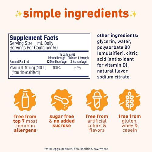 Enfamil Prenatals & Baby Vitamins Enfamil Baby Vitamin D-Vi-Sol Liquid Vitamin D Drops, Supports Strong Teeth & Bone Development, 50mL Bottle (Pack of 2)