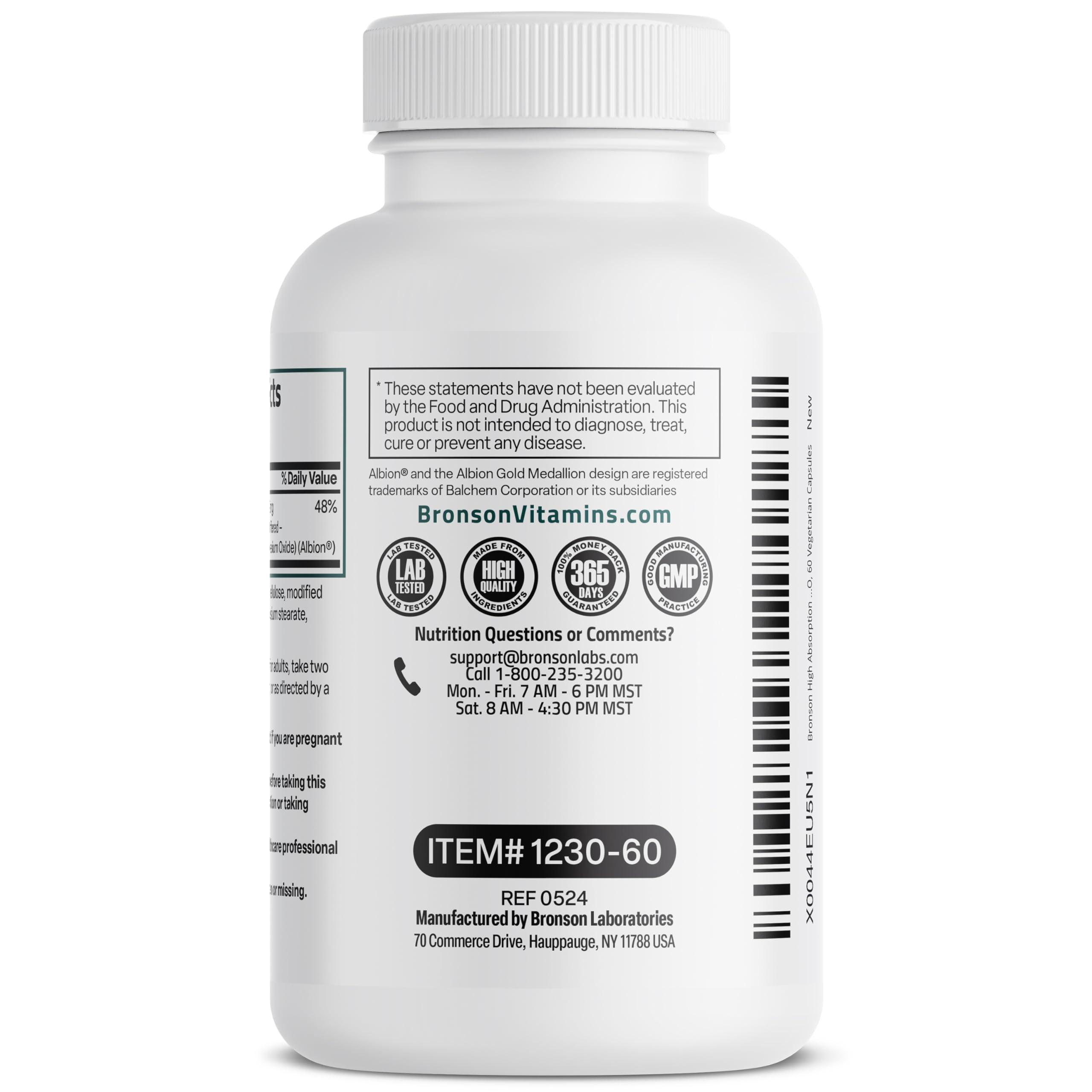 Bronson Bronson Magnesium Glycinate 200 MG per Serving Chelated for High Absorption, Gentle On Stomach, Non-GMO, 60 Vegetarian Capsules