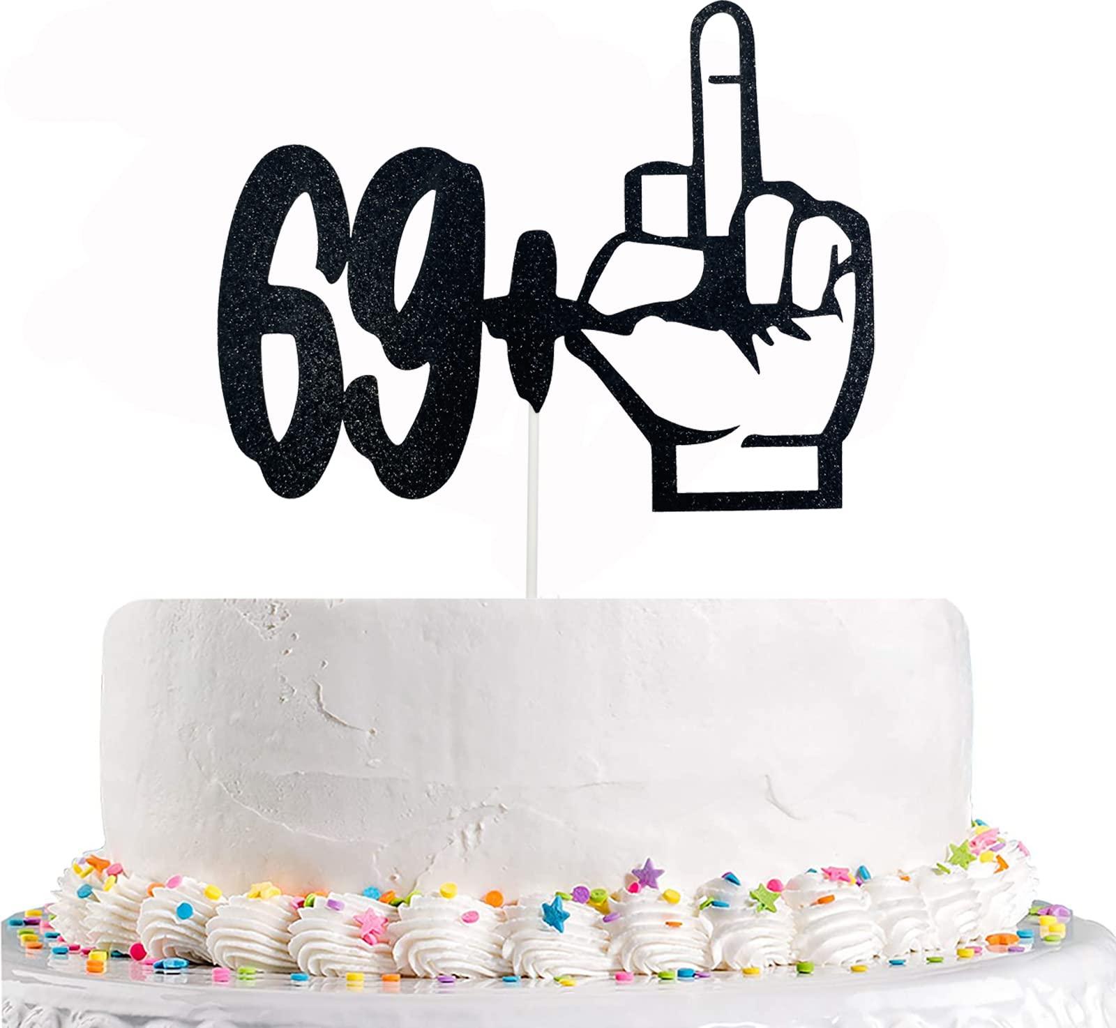 TzTwodcaz Happy 70th Birthday Cake Topper - 69+1 Middle Finger Cake Topper - Funny Seventy Years Old Birthday Party Supplies