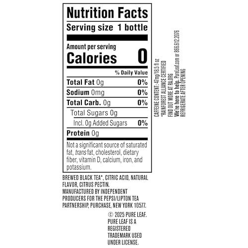 Pure Leaf Pure Leaf Iced Tea, Unsweetened Lemon, Real Brewed Tea, Zero Sugar & Zero Calories, 18.5 Fl Oz Bottles (Pack of 12)
