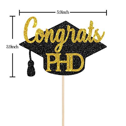 INNORU INNORU Glitter Congrats PHD Cake Topper - Congrats Grad - PHD Graduation Party Decorations Black Gold