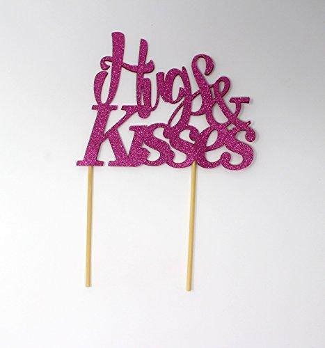 All About Details All About Details™ Hugs & Kisses Cake Topper,1pc, Valentine's Day, Anniversary Celebration, Party Decor, Glitter Topper (Pink)