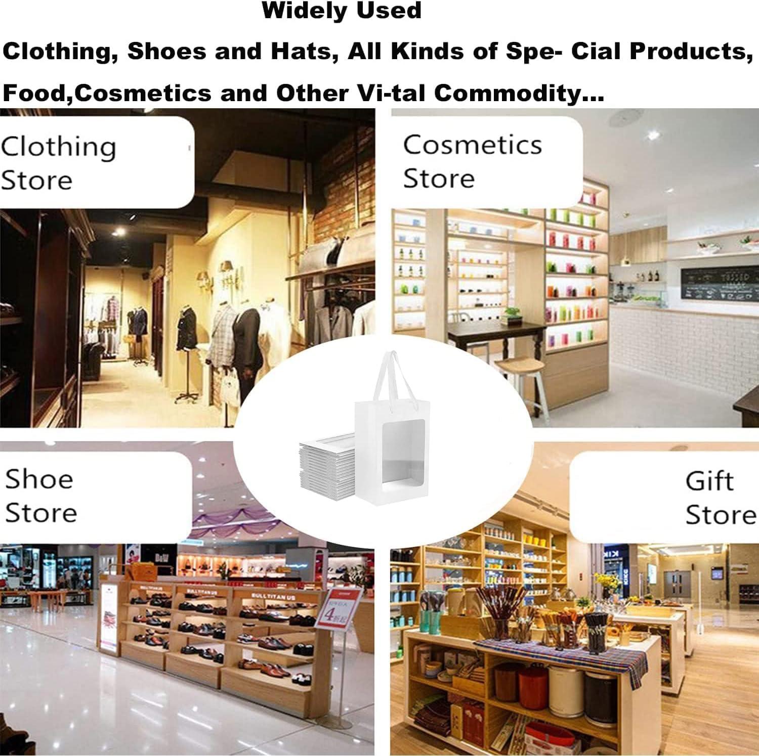 BallHull 12 Pcs White Kraft Paper Gift Bags with Transparent Window, 9.84\"x7.0\"x5.12\" Kraft Shopping Bags with Handles for Present, Festivals Party