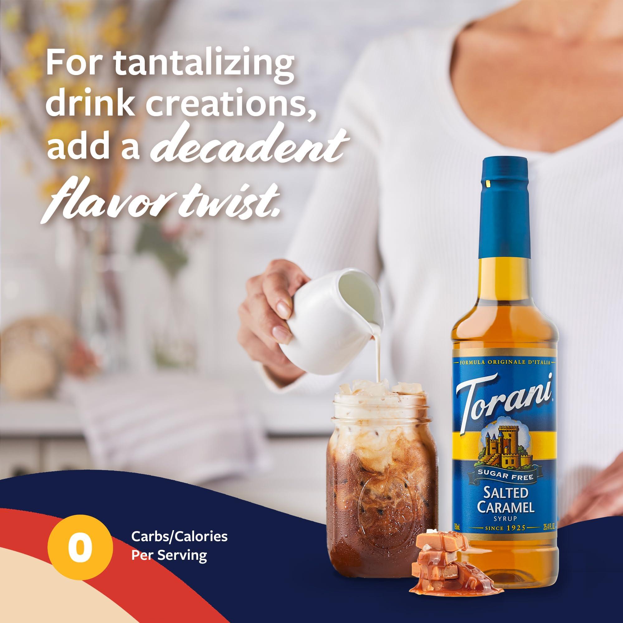 Torani Torani Sugar Free Coffee Syrup, Salted Caramel Flavored Syrup for Drinks, Zero Calorie, Pump Included, 25.4 Fl Oz