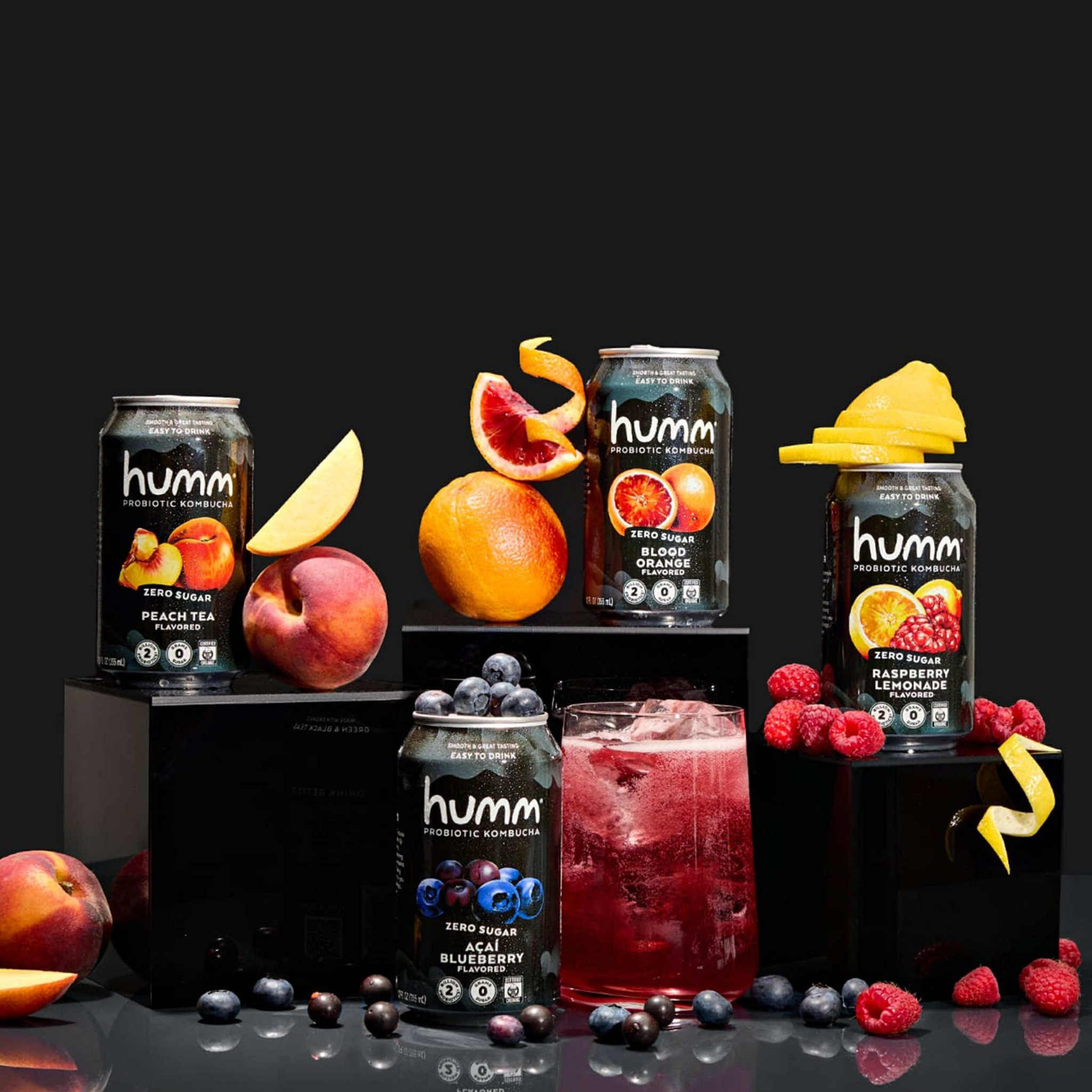 Humm Humm Probiotic Kombucha Zero Sugar Blood Orange - No Refrigeration Needed, Keto-Friendly, Organic, Vegan, Gluten-Free - 12oz Cans (8 Pack)