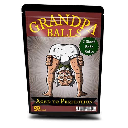 Gears Out Grandpa Balls Bath Bombs - Funny Old Man Design - XL Bath Fizzers for Men - Root Beer Scent, 2 pk