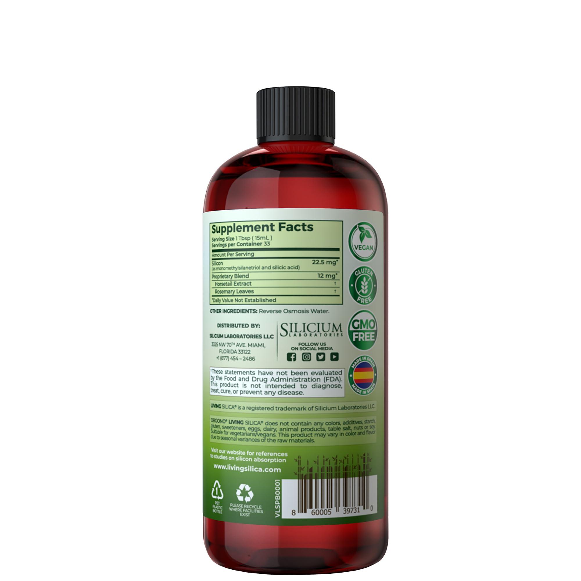 Orgono Living Silica Living Silica Plant Based Collagen Booster | Vegan | Supports Healthy Collagen and Elastin Production for Joint & Bone Support, Glowing Skin, Strong Hair & Nails 500 ml | 16.9 Fl Oz