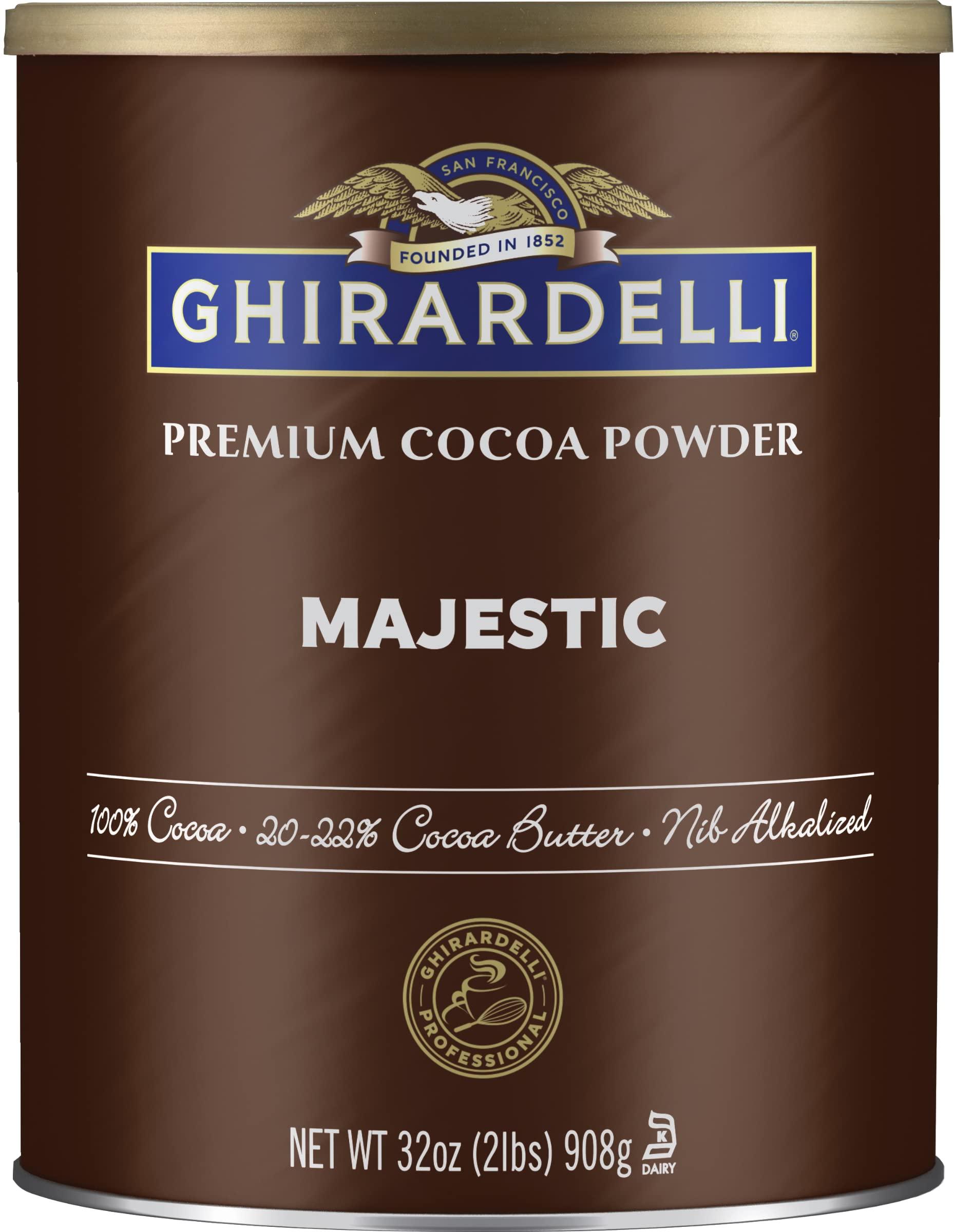 Ghirardelli Chocolate Company Ghirardelli Majestic Premium Cocoa Powder, 32 Ounce Can (Pack of 2) with Ghirardelli Stamped Barista Spoon