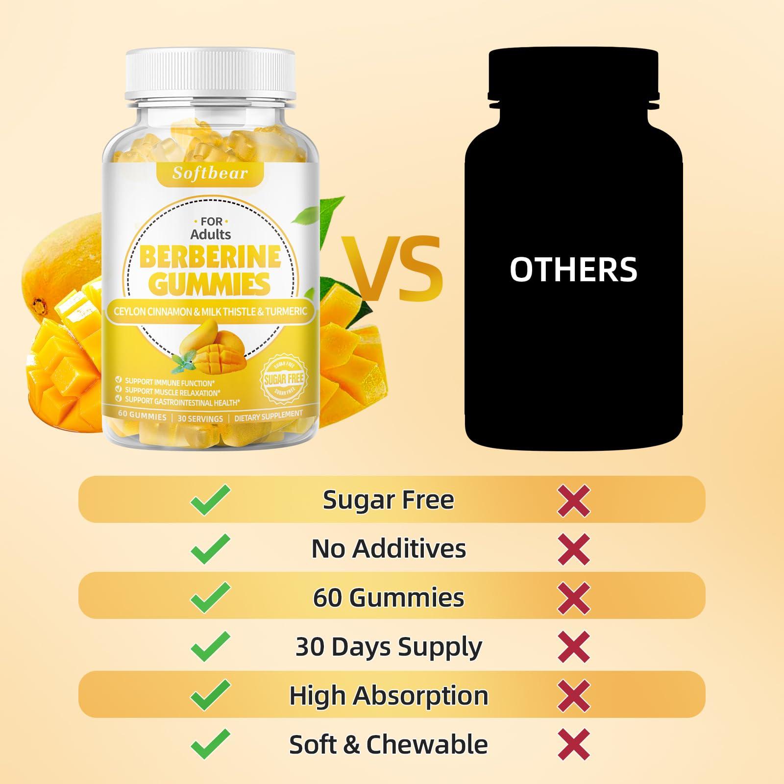 softbear softbear Berberine Gummies Super Berberine with Ceylon Cinnamon for Immune Digestive Health Organic Berberine Supplement 1500mg-99% Purity Berberine HCL 120 Gummies Mango Flavor